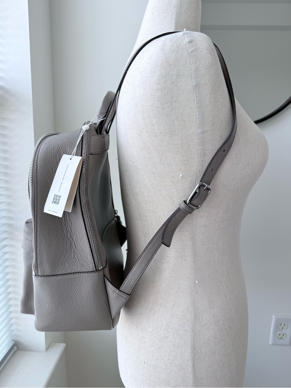 Tory Burch Slate Gray Pebbled Leather Backpack - Picture 10 of 10